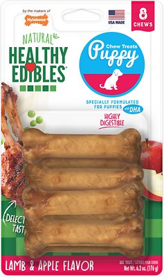 Nylabone Healthy Edibles Longer Lasting Puppy Lamb &amp; Apple Flavor Dog Bone Treats, Petite bone chews, 8 count