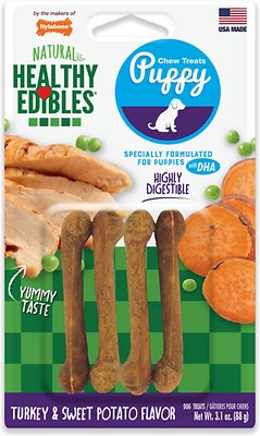 Nylabone Healthy Edibles Puppy Turkey &amp; Sweet Potato Flavor Dog Bone Treats, 4 count, 88g