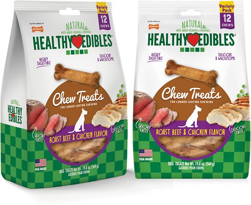 Nylabone Healthy Edibles Beef &amp; Chicken Flavor Variety Pack Dog Chew Treats, 12 count, pack of 2, 564g