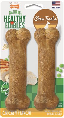 Nylabone Healthy Edibles Longer Lasting Twin Pack Chicken Flavor Dog Bone Treats, Medium