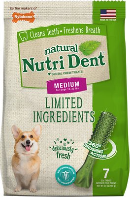 Nylabone Nutri Dent Limited Ingredients Fresh Breath Natural Medium Dental Dog Treats, 7 count, 180g