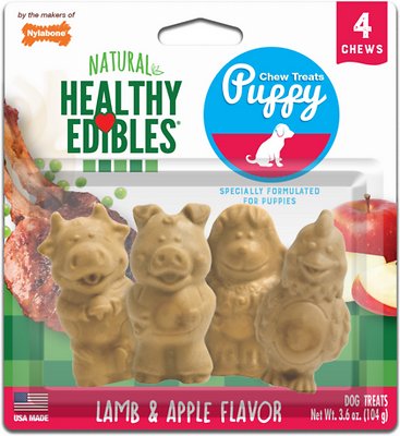 Nylabone Healthy Edibles Puppy Lamb &amp; Apple Flavored Chew Dog Treats, 4 count, 104g