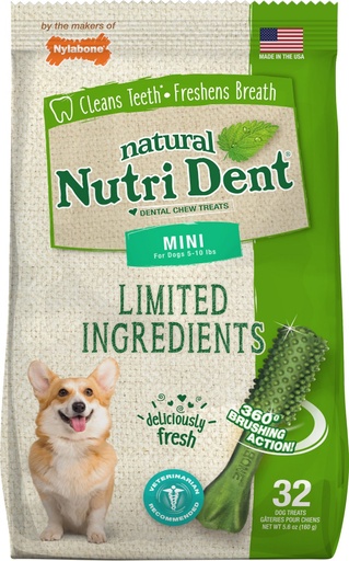 Nylabone Nutri Dent Limited Ingredients Fresh Breath Natural Mini Dental Dog Treats, 32 count, 160g