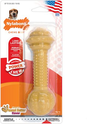 Nylabone DuraChew Barbell Peanut Butter Flavored Dog Chew Toy, Medium/Large