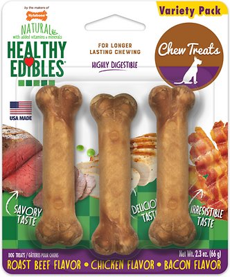 Nylabone Healthy Edibles Longer Lasting Triple Pack Assorted Flavors Dog Bone Treats, X-Small