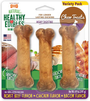 Nylabone Healthy Edibles Longer Lasting Triple Pack Assorted Flavors Dog Bone Treats, Small