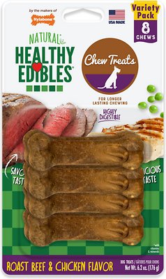 Nylabone Healthy Edibles Longer Lasting Assorted Flavors Dog Bone Treats, Petite bone chews, 8 count