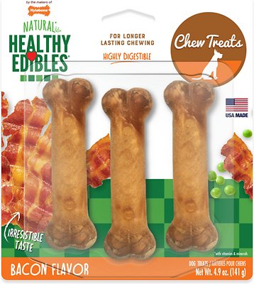 Nylabone Healthy Edibles Longer Lasting Triple Pack Bacon Flavor Dog Bone Treats, Small, 4.5-in (3-pack)