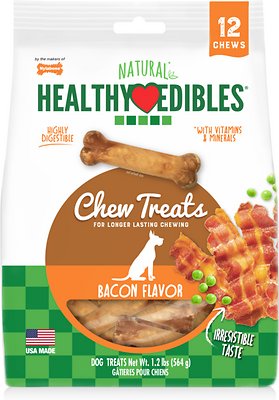 Nylabone Healthy Edibles Longer Lasting Bacon Flavor Pouch Dog Bone Treats, 12 count