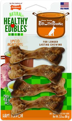 Nylabone Healthy Edibles Broth Bone Ham Flavor Dog Treats, Small, 4 count