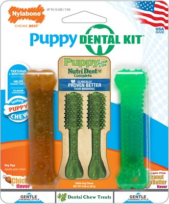 Nylabone Nutri Dent Chicken &amp; Peanut Butter Flavored Puppy Petite Dental Dog Treats, 4 count