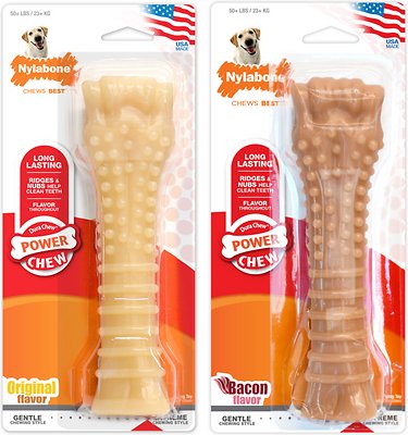 Nylabone Power Chew Aggressive Chewers Original &amp; Bacon Flavors Dog Chew Toys, 2 count