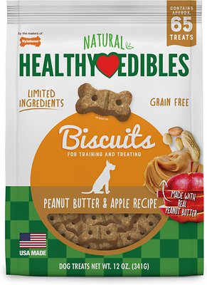 Nylabone Natural Healthy Edibles Grain-Free Biscuits Peanut Butter &amp; Apple Recipe Grain-Free Dog Treats, 65 count, 341g