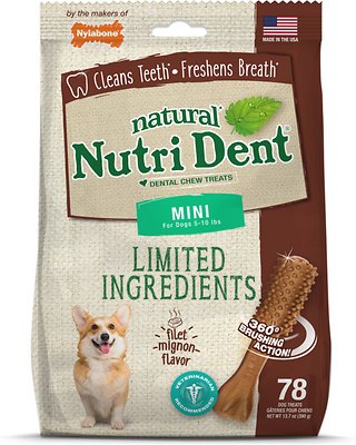 Nylabone Nutri Dent Limited Ingredients Filet Mignon Natural Mini Dental Dog Treats, 78 count, 390g