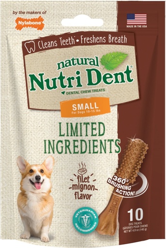 Nylabone Nutri Dent Limited Ingredients Filet Mignon Natural Small Dental Dog Treats, 10 count, 140g