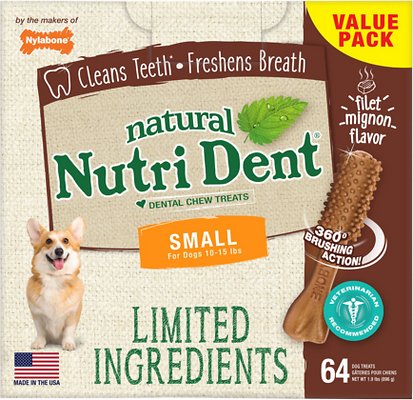 Nylabone Nutri Dent Limited Ingredients Filet Mignon Natural Small Dental Dog Treats, 64 count, 800g