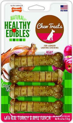 Nylabone Natural Healthy Edibles Turkey &amp; Apple Small Dog Bone Treats, 4 count