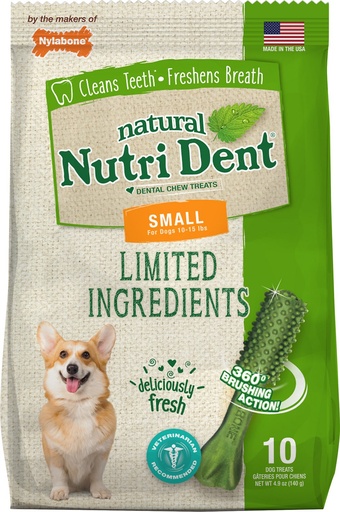 Nylabone Nutri Dent Limited Ingredients Fresh Breath Small Breed Dental Dog Treats, 10 count, 140g