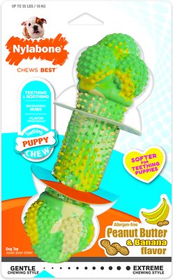 Nylabone Puppy Chew Double Action Peanut Butter &amp; Banana Flavored Puppy Chew Toy, Wolf