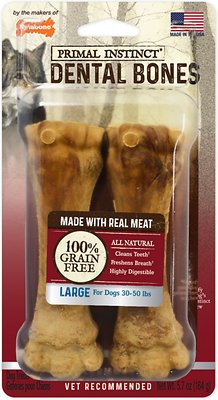 Nylabone Primal Instinct Grain-Free Large Dental Bones Dog Treats, 2 count