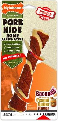 Nylabone Dura Chew Power Chew Pork Hide Bone Alternative Bacon &amp; Peanut Butter Flavor Dog Toy