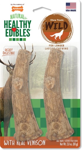 Nylabone Healthy Edibles Venison Flavored Antler Wolf Dog Treats, 2 count, 80g