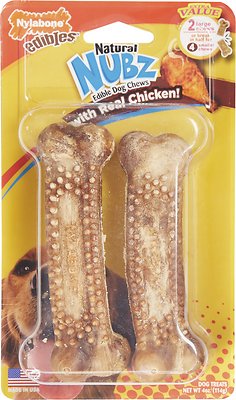 Nylabone Edibles Natural Nubz Chicken Flavor Dog Chew, Large, 2 count