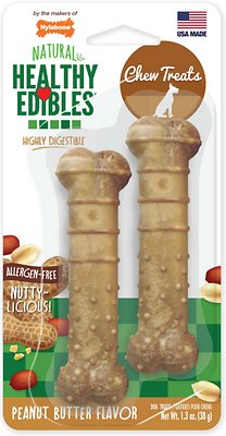 Nylabone Healthy Edibles Peanut Butter Flavor Pack Dog Chews, Petite, 2 pack