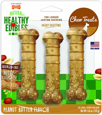 Nylabone Healthy Edibles Peanut Butter Flavor Pack Dog Chews, Regular, 3 pack