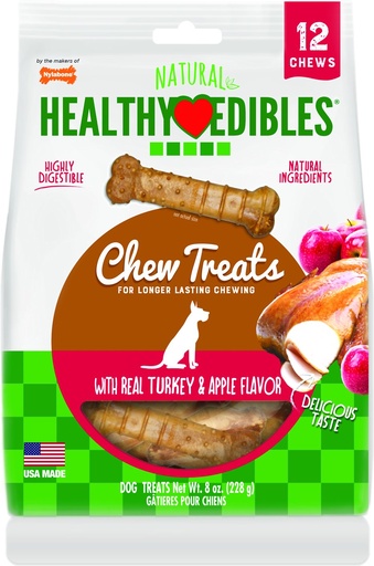 Nylabone Natural Healthy Edibles Turkey &amp; Apple X-Small Dog Bone Treats, 12 count, 228g