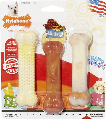 Nylabone DuraChew Flavor Frenzy Triple Pack BBQ Chicken, Corn on the Cob &amp; Ice Cream Sundae Flavored Dog Chew Toy, Regular