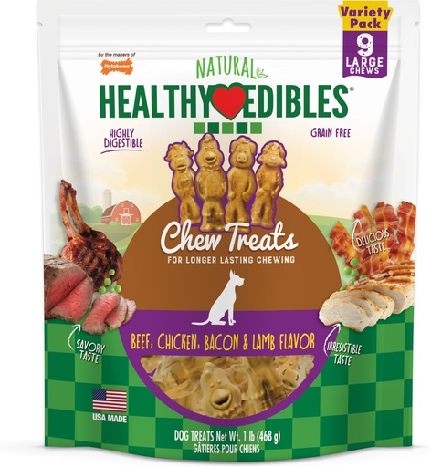 Nylabone Natural Healthy Edibles Beef, Chicken, Bacon &amp; Lamb Flavor Grain-Free Dog Treats, 9 count, 468g