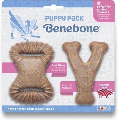 Benebone Bacon Flavor Tough Puppy Chew Toy, 2 count