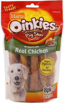 Oinkies Smoked Pig Skin Twist Wrapped with Real Chicken Dog Treats, 8 count