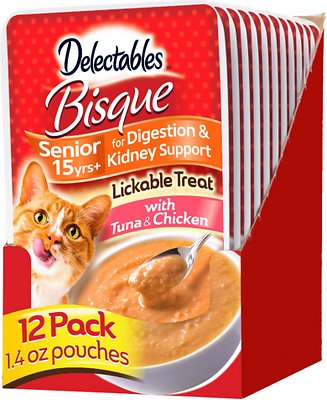 Delectables Bisque Senior 15+ Tuna and Chicken Lickable Cat Treat, Case of 12, Bundle of 6, 39g