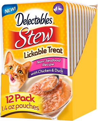 Hartz Delectables Stew Non-Seafood Recipe Chicken &amp; Duck Lickable Wet Cat Treats, Case of 12, 39g