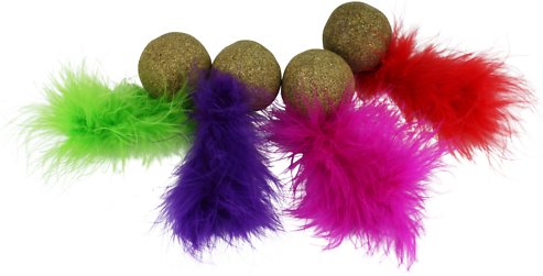 Multipet Compressed Catnip Ball &amp; Feather Cat Toy with Catnip, Color Varies