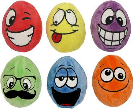 Multipet Egg-Noggins Assortment Squeaky Plush Dog Toy, Character Varies