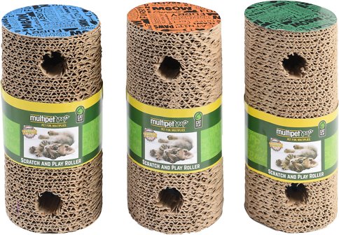 Multipet Cardboard Scratcher Roller Cat Toy with Catnip, Color Varies