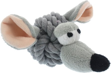 Multipet Rope Head Squeaky Ball Dog Toy, Mouse