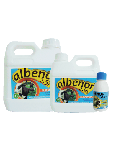 Albenor 2.5% suspension oral wormer for veterinary use 1litre