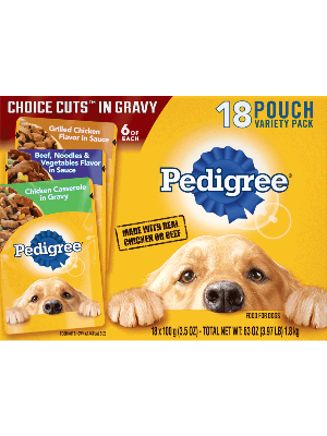 PEDIGREE CHOICE CUTS 18ct Chicken Casserole in Gravy, Grilled Chicken Flavor in Sauce and Beef, Noodles and Vegetables Flavor in Sauce Wet Dog Food 1.8kg