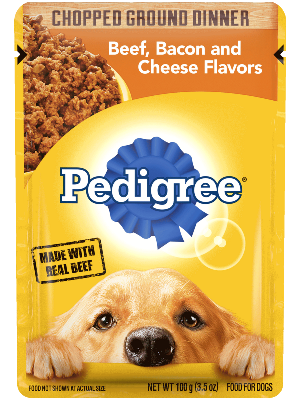 PEDIGREE Chopped Ground Dinner with Beef, Bacon and Cheese Flavors Wet Dog Food 100g