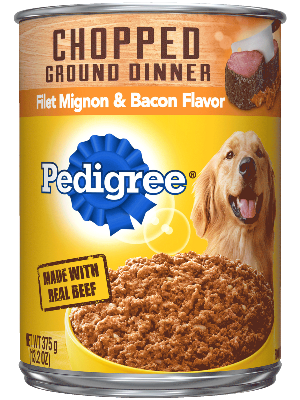 PEDIGREE Chopped Ground Dinner case of 12 Filet Mignon &amp; Bacon Flavor Wet Dog Food 375g