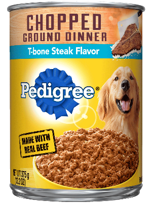 PEDIGREE Chopped Ground Dinner T-bone Steak Flavor case of 12 Wet Dog Food 375g