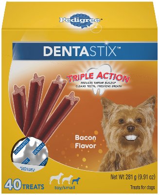 PEDIGREE DENTASTIX 40 Treat Bacon Flavor Toy/Small Dog Treats 281g