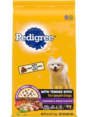 PEDIGREE TENDER BITES Chicken &amp; Steak Flavor, Complete Nutrition Adult Small Breed Dry Dog Food 7.2kg