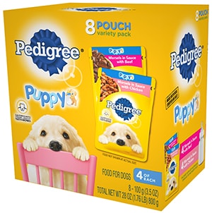 PEDIGREE CHOICE CUTS 8 pouch Puppy Morsels in Sauce With Chicken and With Beef Wet Meaty Dog Food Variety Pack 800g