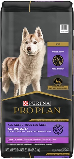 PURINA Pro Plan All Ages Sport Active 27/17 Turkey &amp; Barley Formula Dry Dog Food 15kg