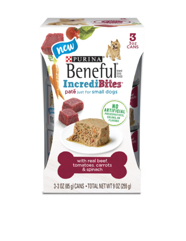 PURINA Beneful IncrediBites Paté With Real Beef, Tomatoes, Carrots, and Spinach 3 Can Small Wet Dog Food 255g